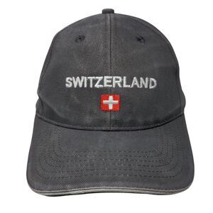 Switzerland Slideback Hat Black Gray OSFA Adjustable Embroidered 6 Panel